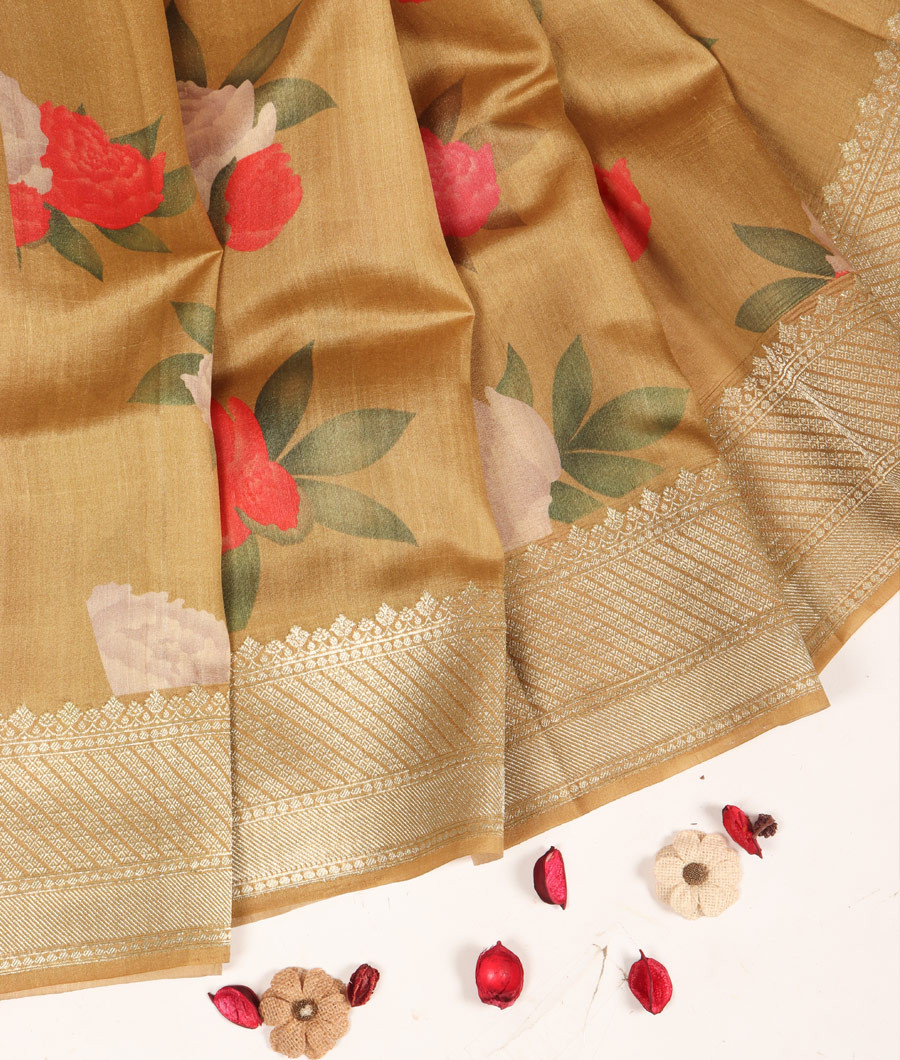 Beige Banaras Kathan Tussar Saree  T3130782