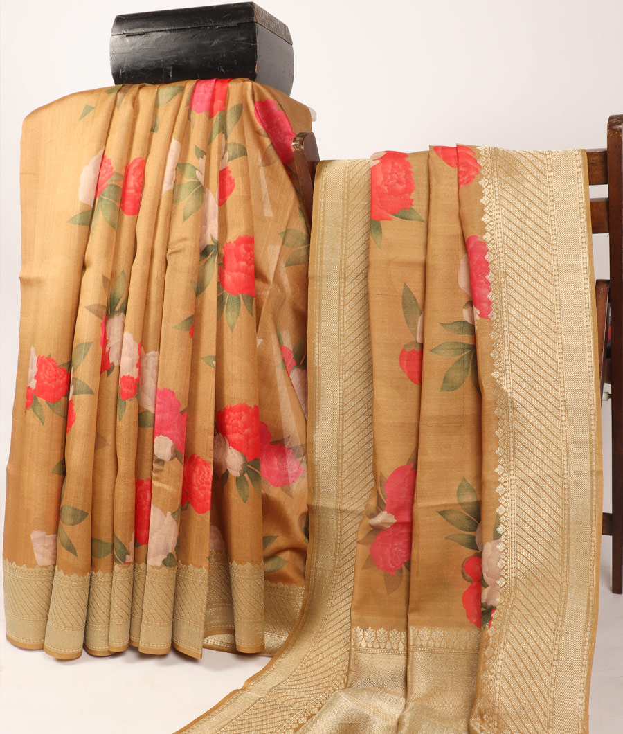 Beige Banaras Kathan Tussar Saree  T3130784