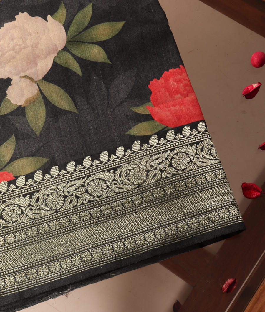 Black banaras Kathan Tussar saree T313089-image