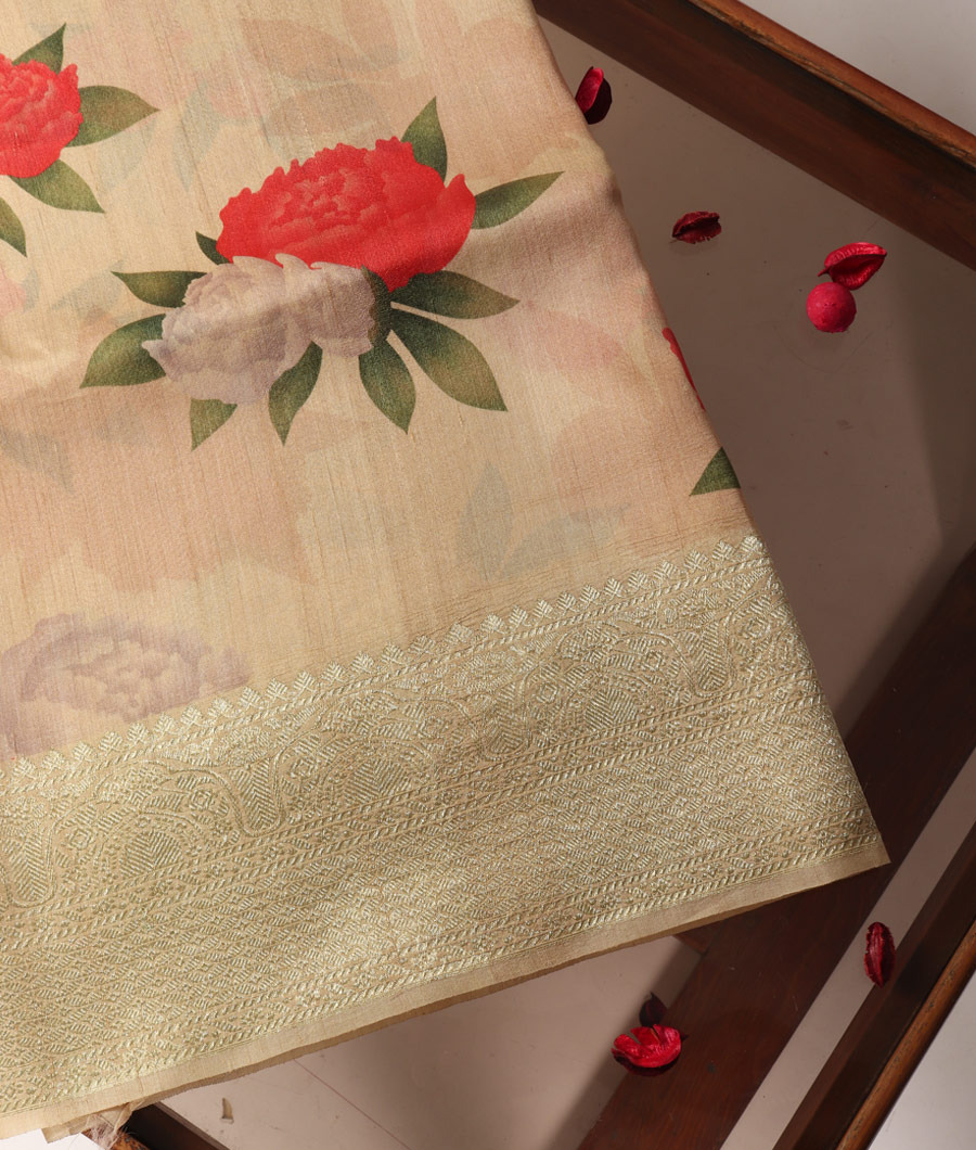 Cream Banaras Kathan Tussar Saree T313098-image