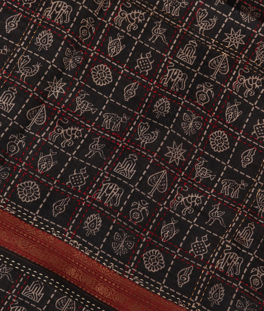 Black Tussar Printed Saree T310401-image