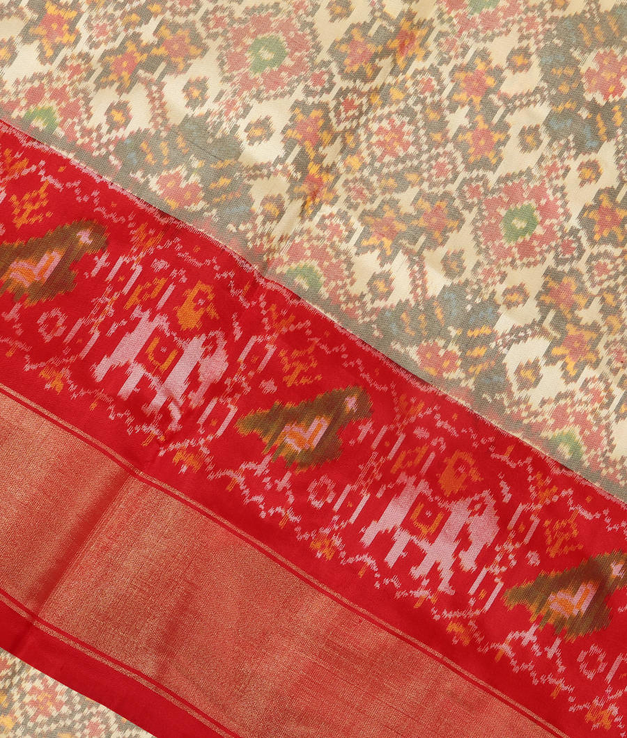 Off White Ikat Silk Saree T311276-image