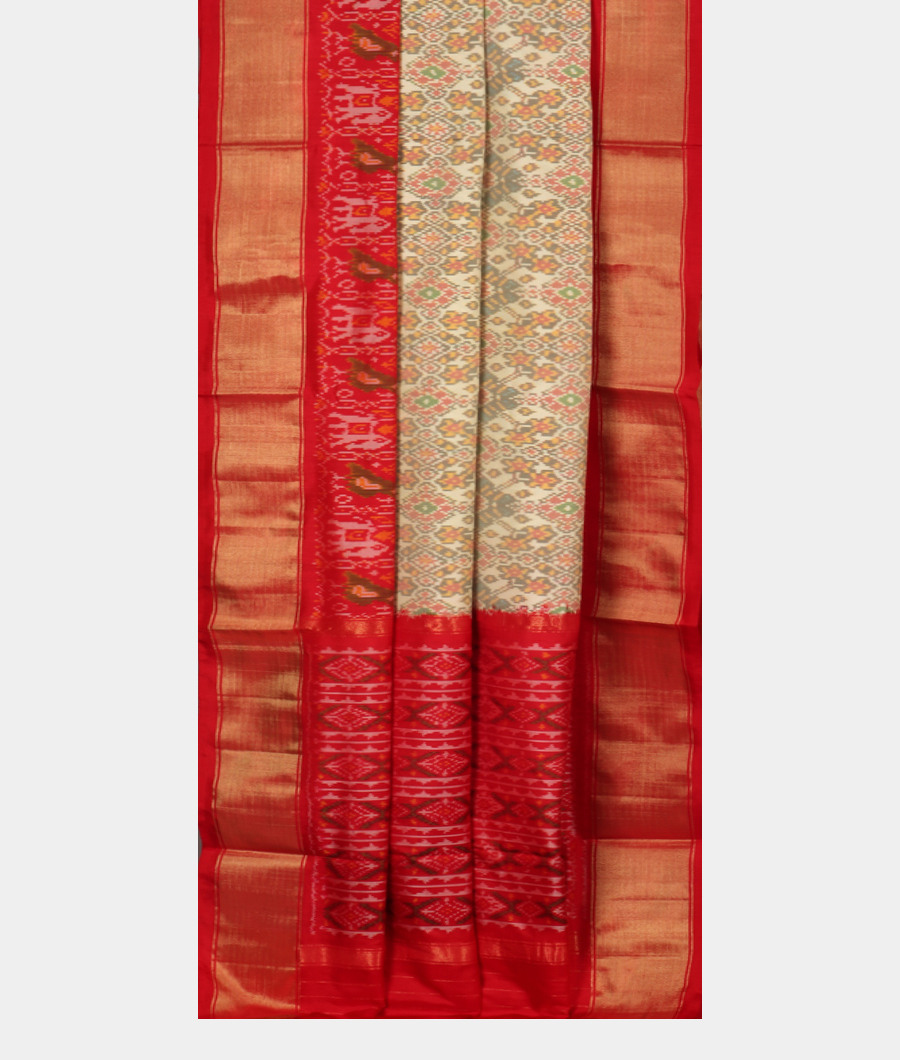 Off White Ikat Silk Saree T3112762