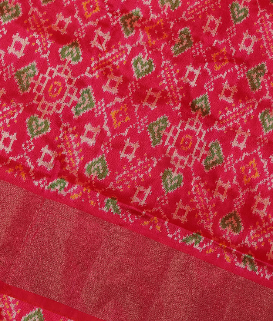 Orangish Pink Ikat Silk Saree T312207-image