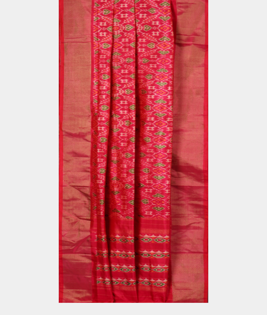 Orangish Pink Ikat Silk Saree T3122072