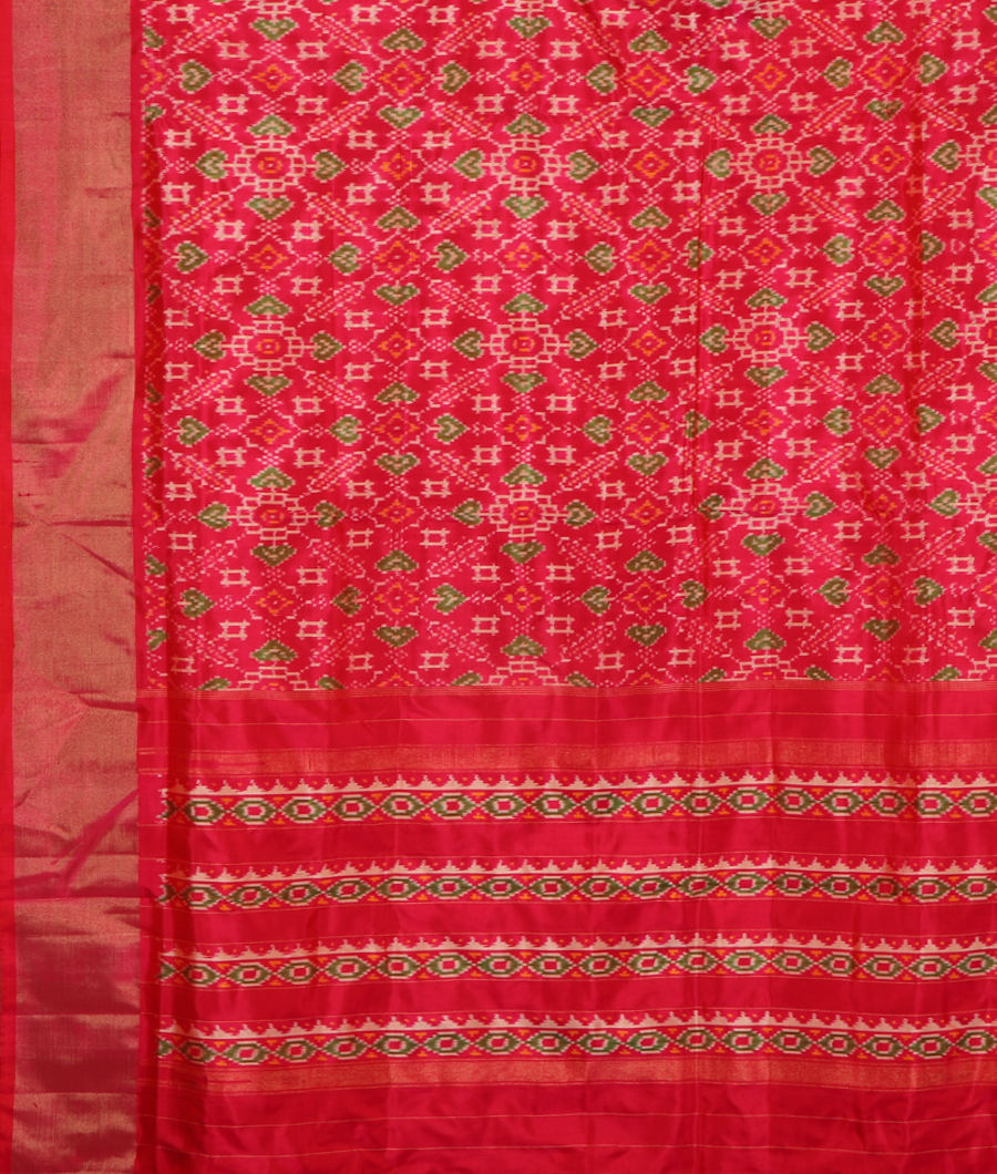 Orangish Pink Ikat Silk Saree T3122074