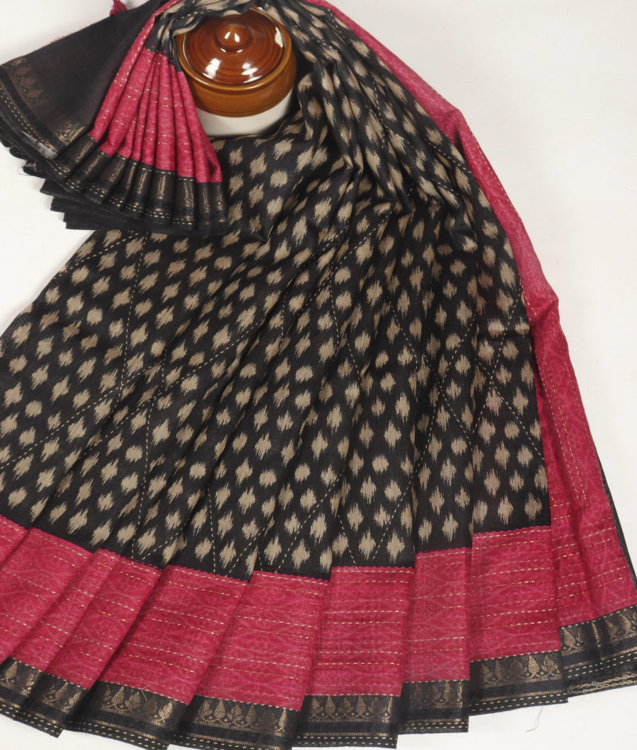Black Tussar Printed Saree T310487-image