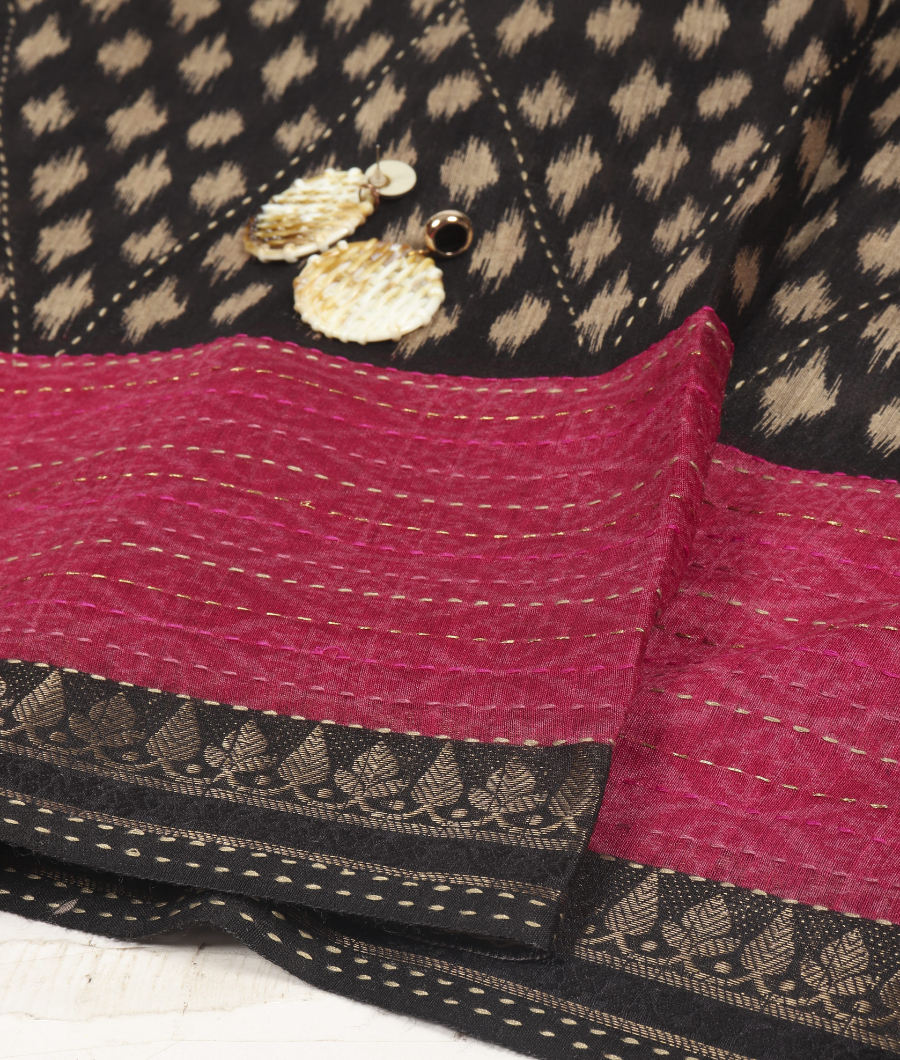 Black Tussar Printed Saree T3104872