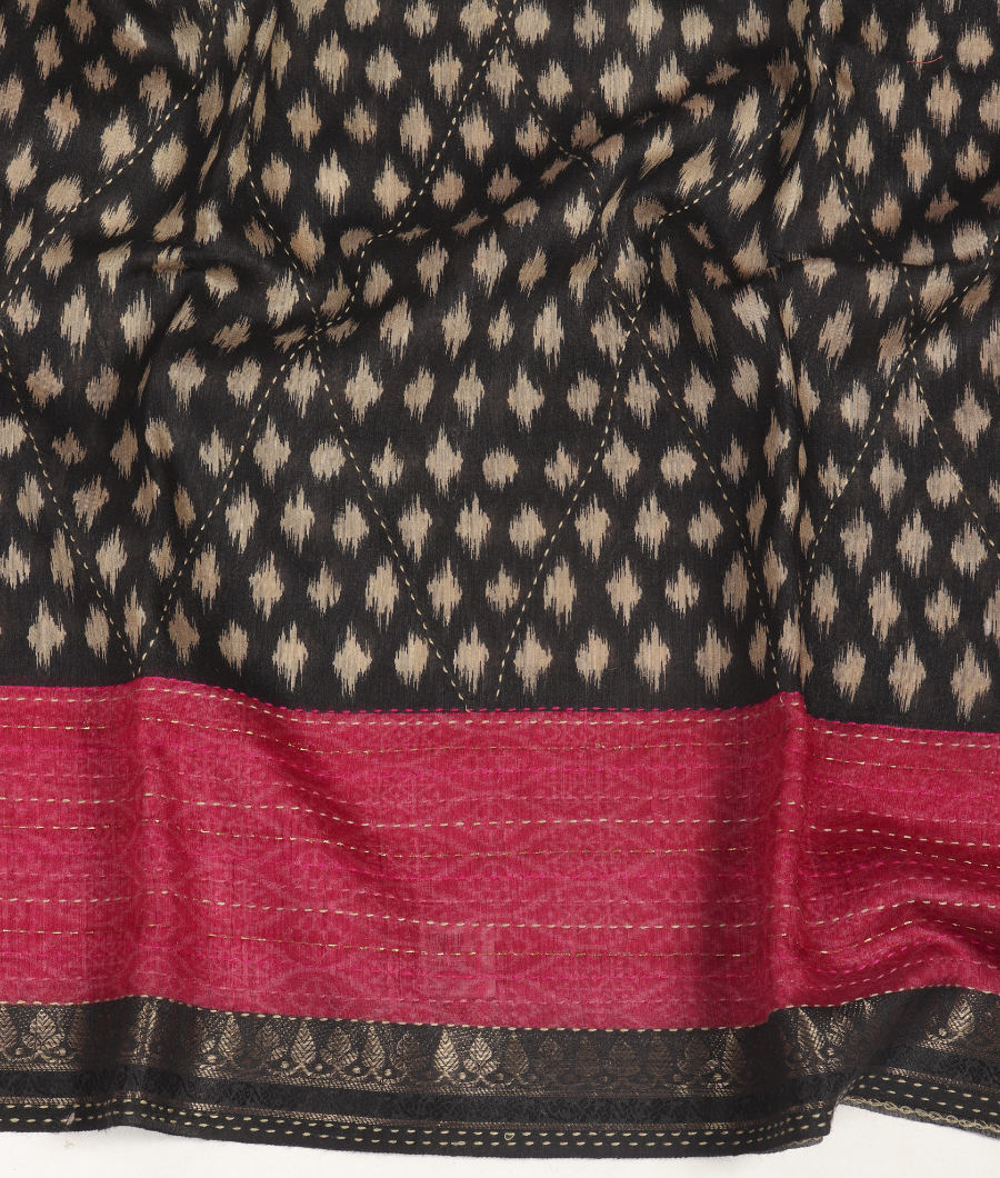 Black Tussar Printed Saree T3104874