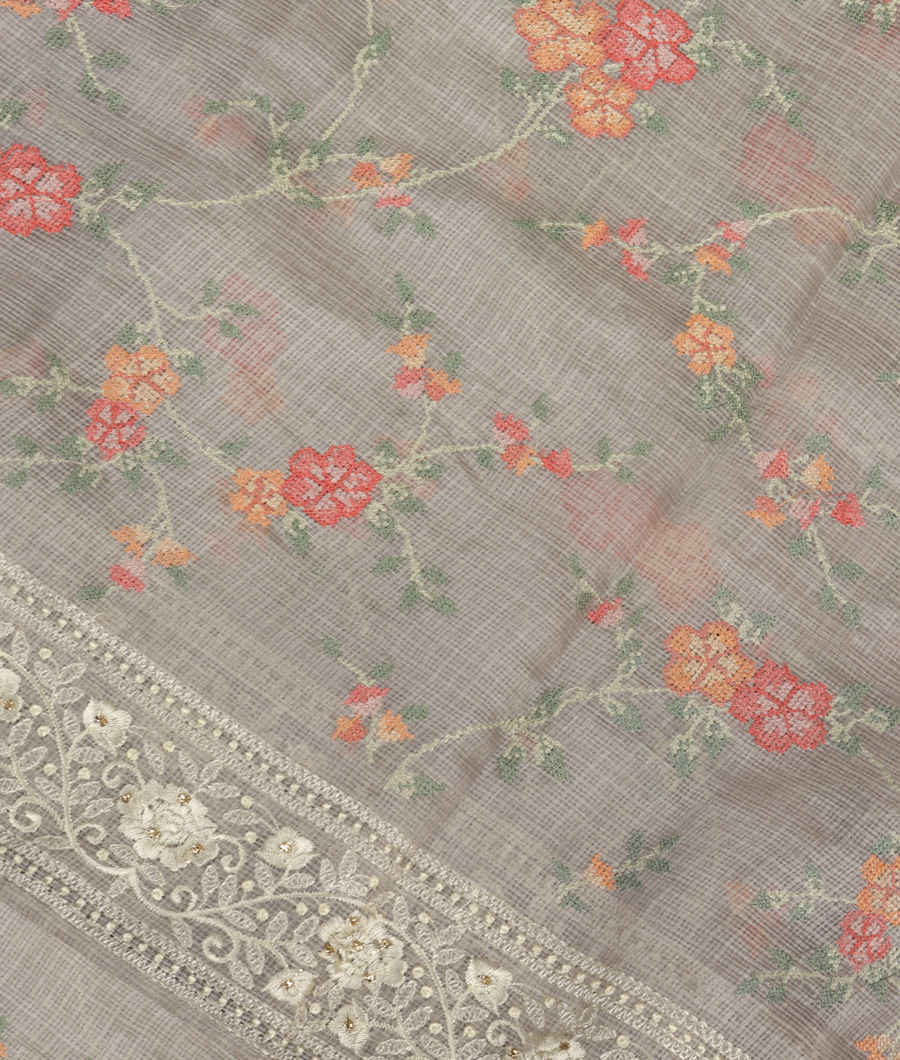 Grey Silk Kota Embroidery Saree T287276-image