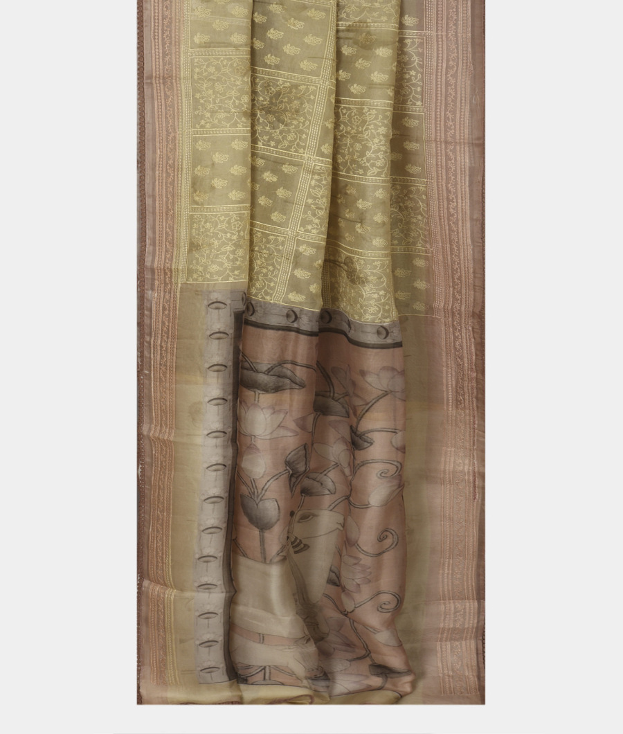 Peach Kora Organza Embroidery Saree  T3001142