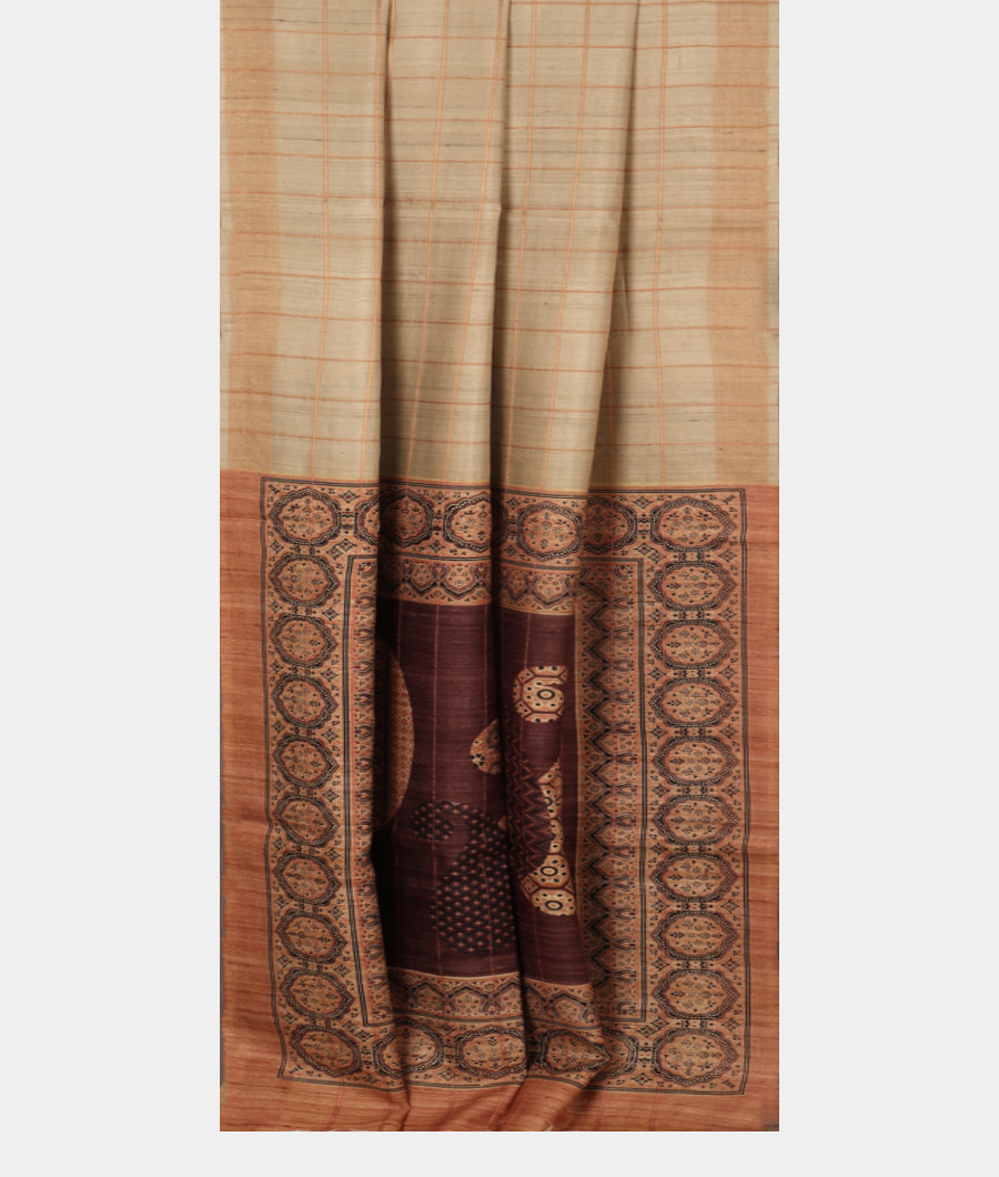 Beige Tussar Printed Saree T3124752