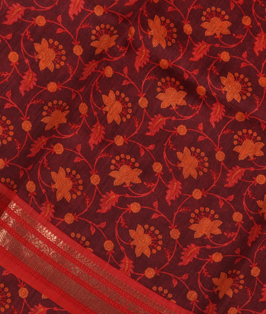 Burgundy Tussar Printed Saree T298751-image