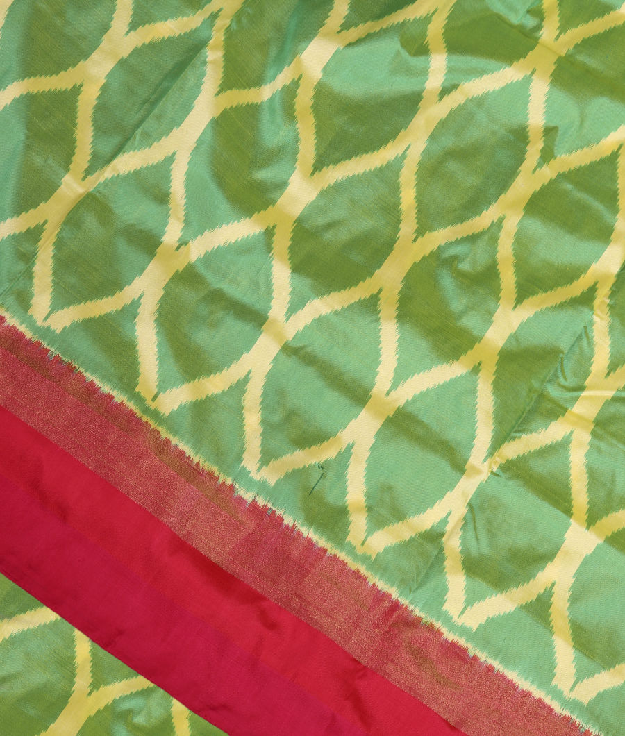 Yellowish Green Ikat Silk Saree T312188-image