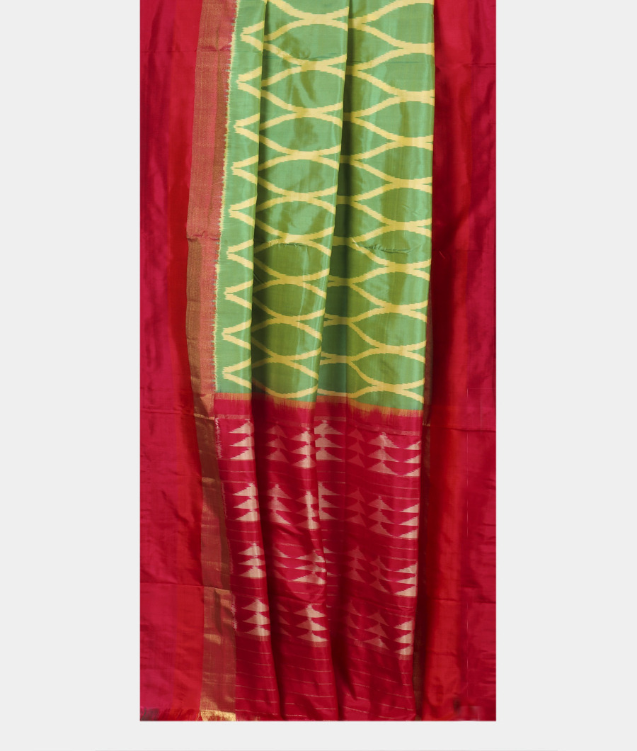 Yellowish Green Ikat Silk Saree T3121882