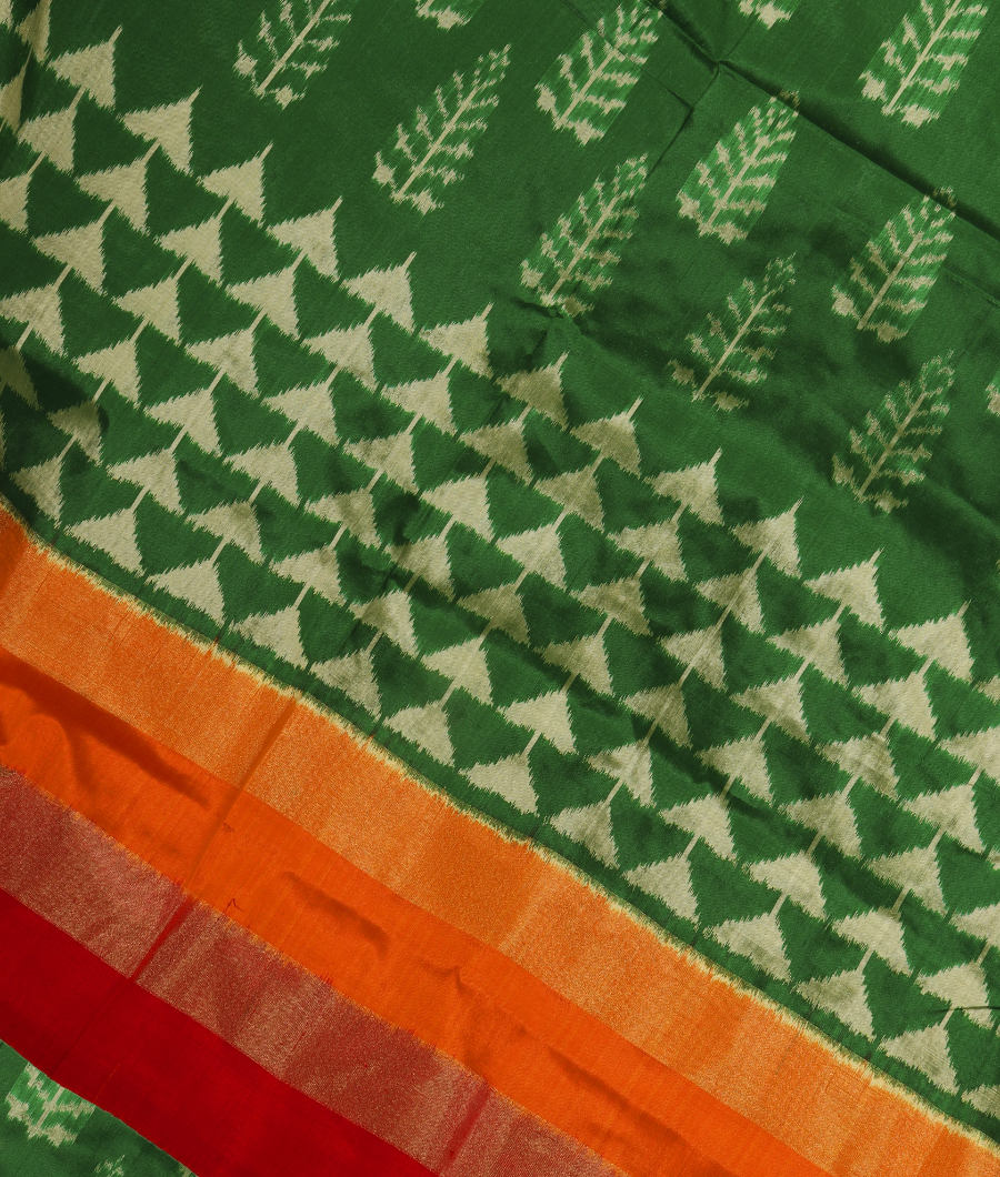 Bottle Green Ikat Silk Saree T312180-image