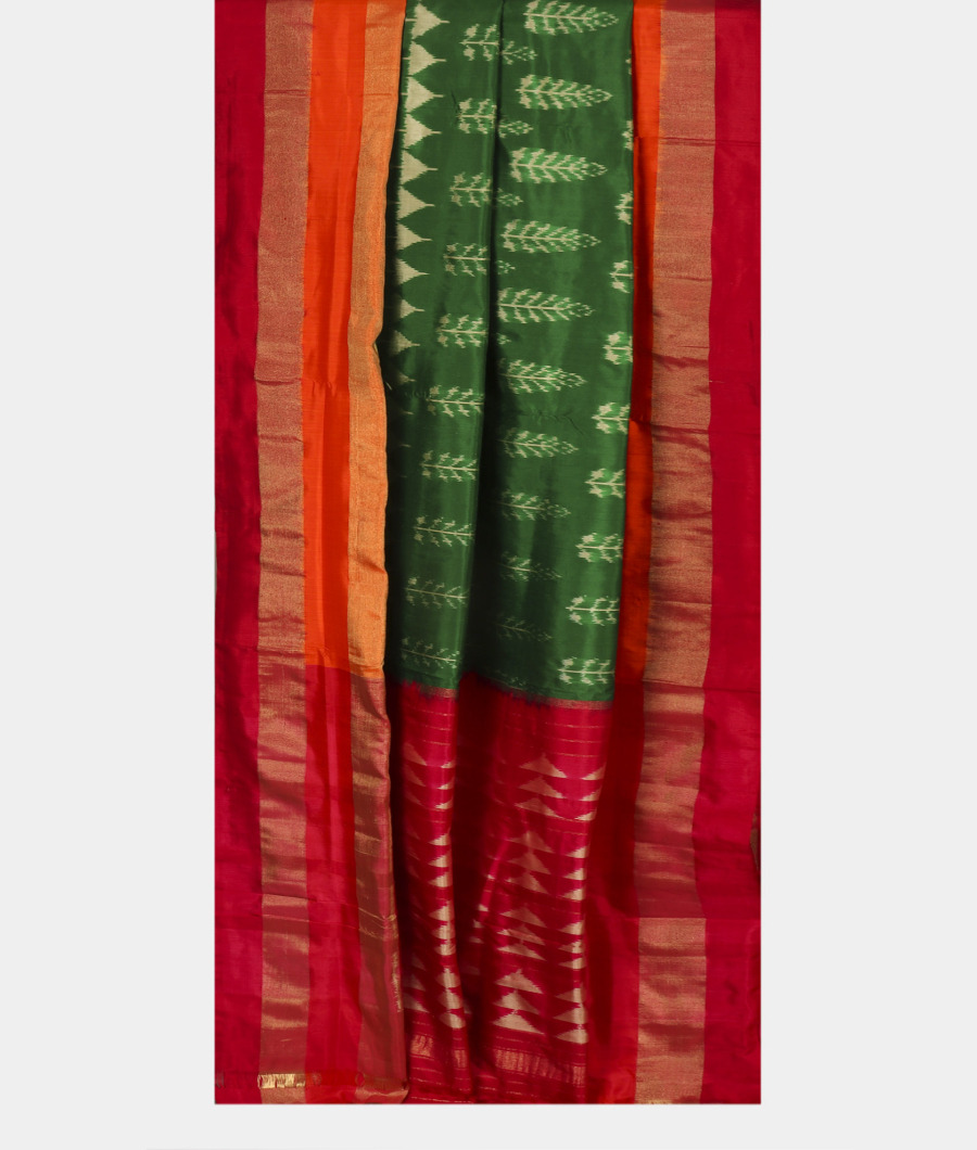 Bottle Green Ikat Silk Saree T3121802
