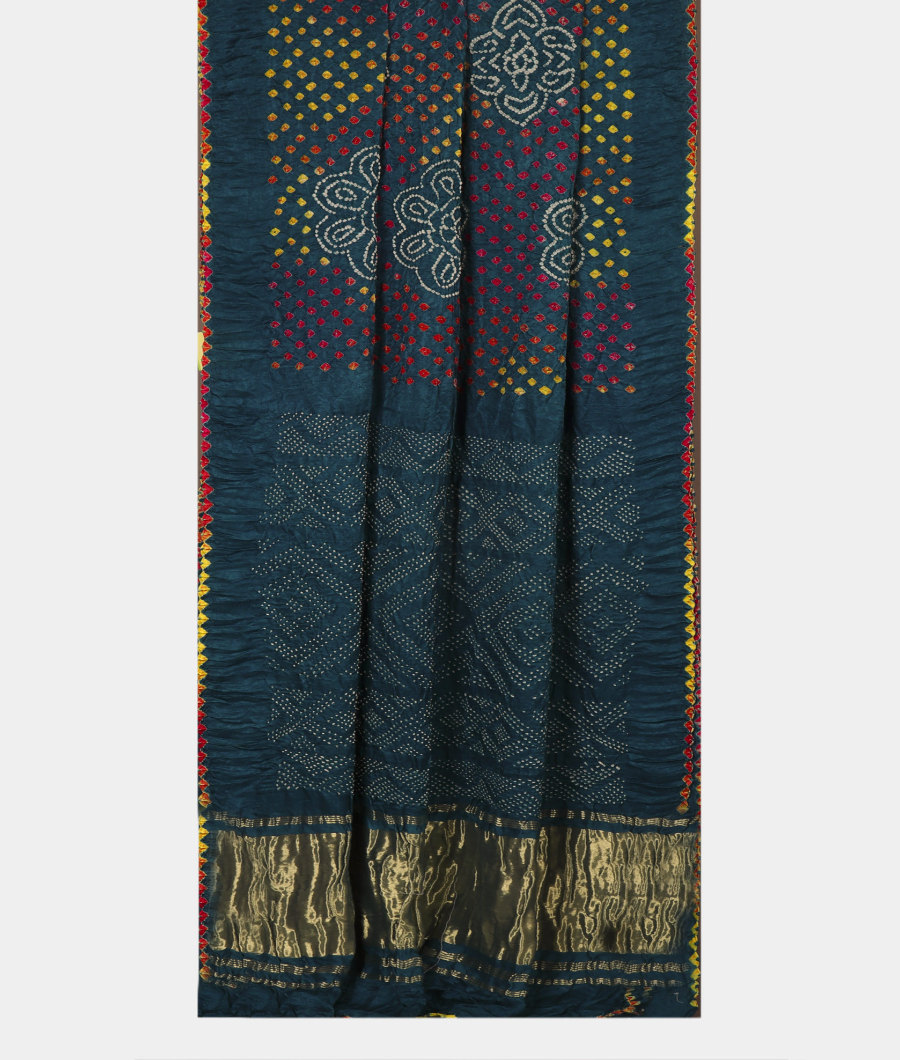 Dark Blue Bandhani Gajji Silk Saree T3111222