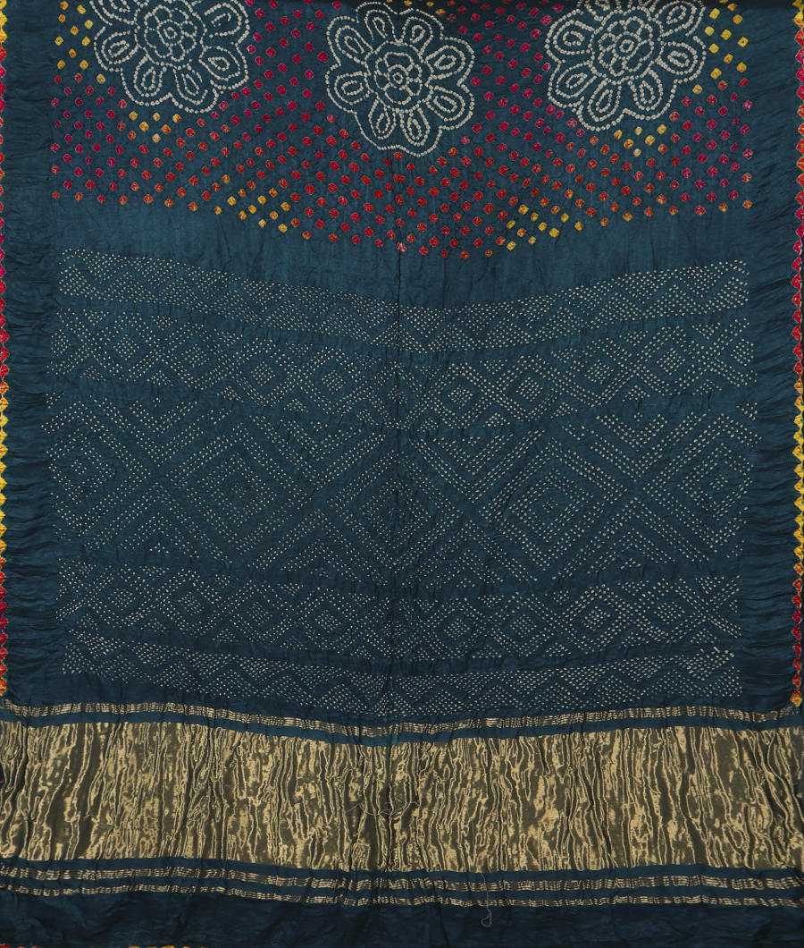 Dark Blue Bandhani Gajji Silk Saree T3111224