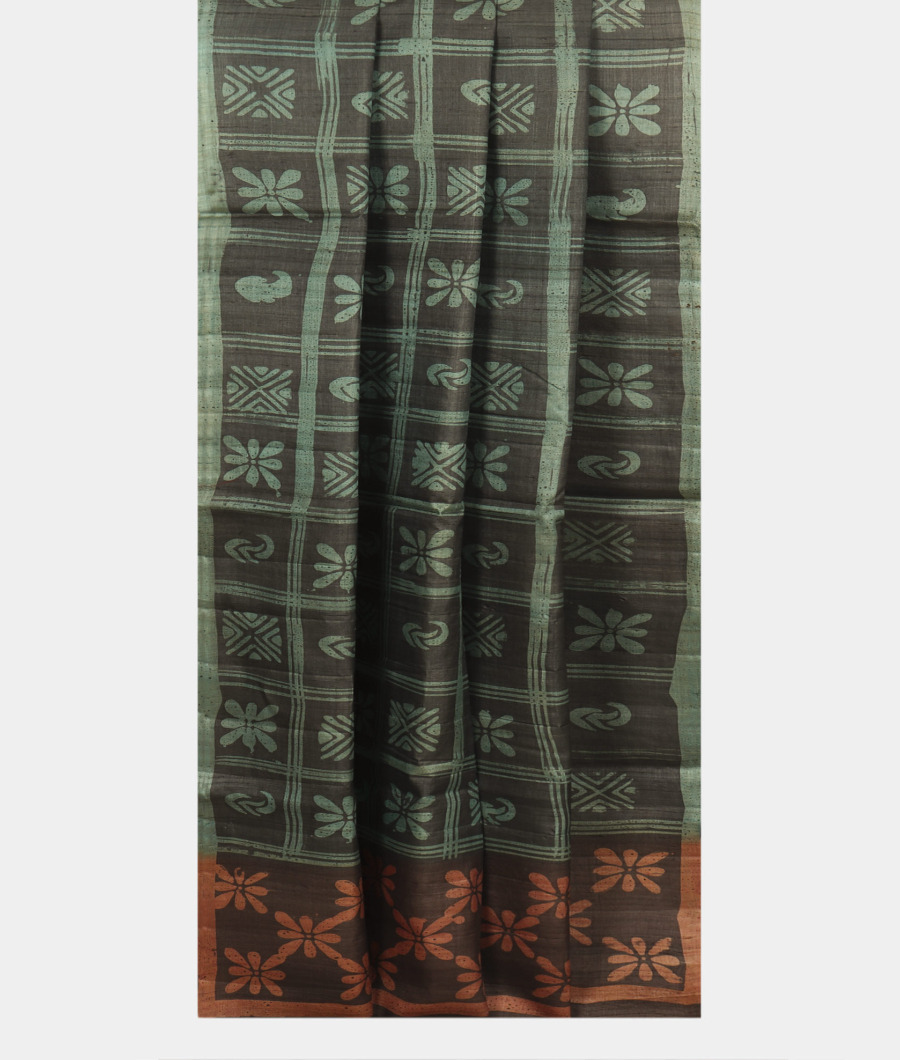 Blue Tussar Printed Saree T3143292