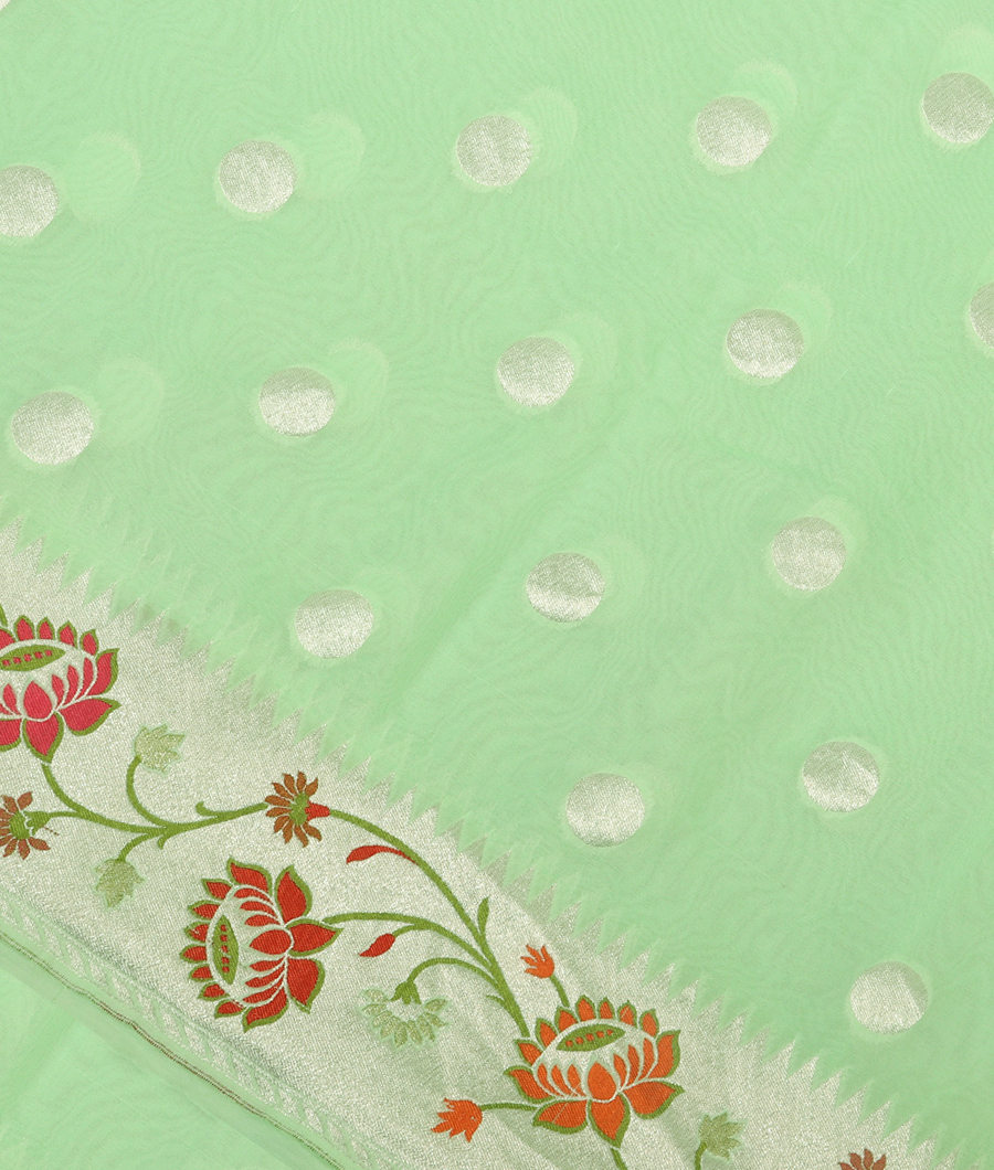 Green Banaras Georgette Silk Saree with Paithani Border T312659-image