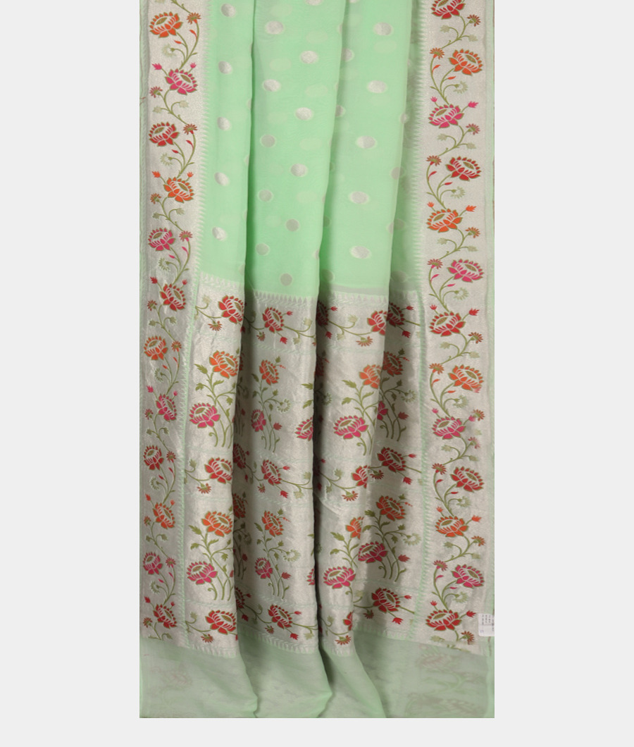 Green Banaras Georgette Silk Saree with Paithani Border T3126592