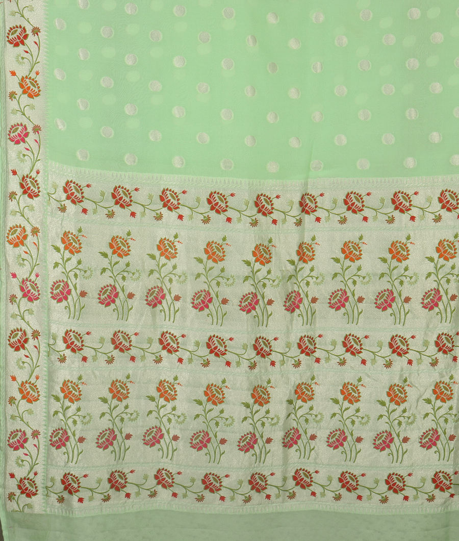 Green Banaras Georgette Silk Saree with Paithani Border T3126594