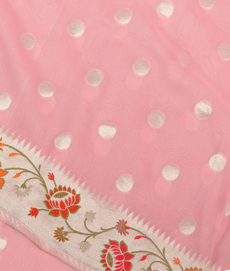 Pink Banaras Georgette Silk Saree with Paithani Border T312657-image