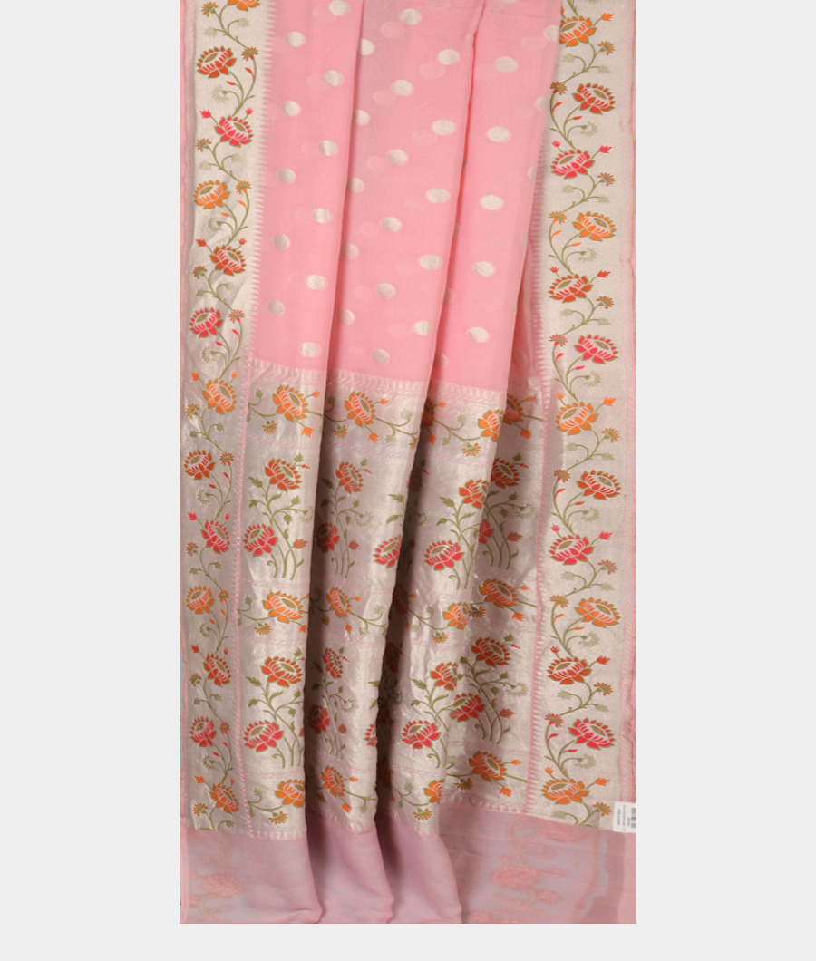 Pink Banaras Georgette Silk Saree with Paithani Border T3126572