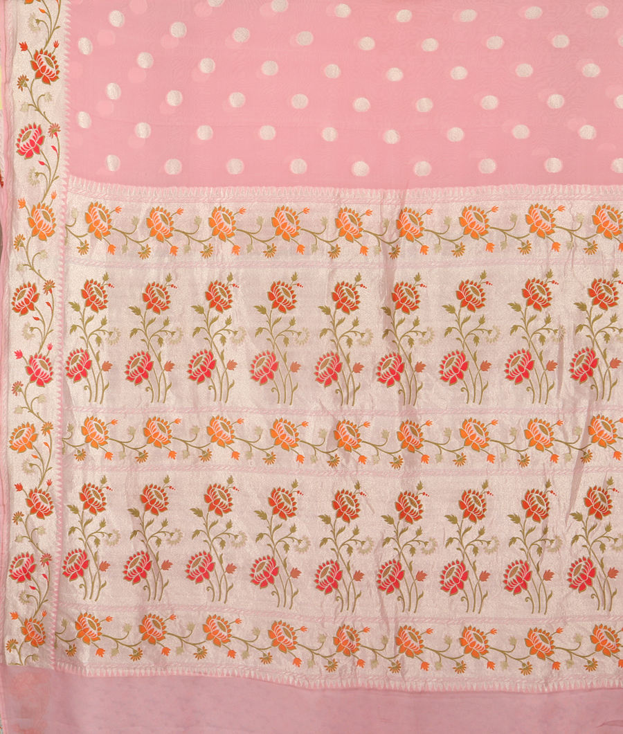 Pink Banaras Georgette Silk Saree with Paithani Border T3126574