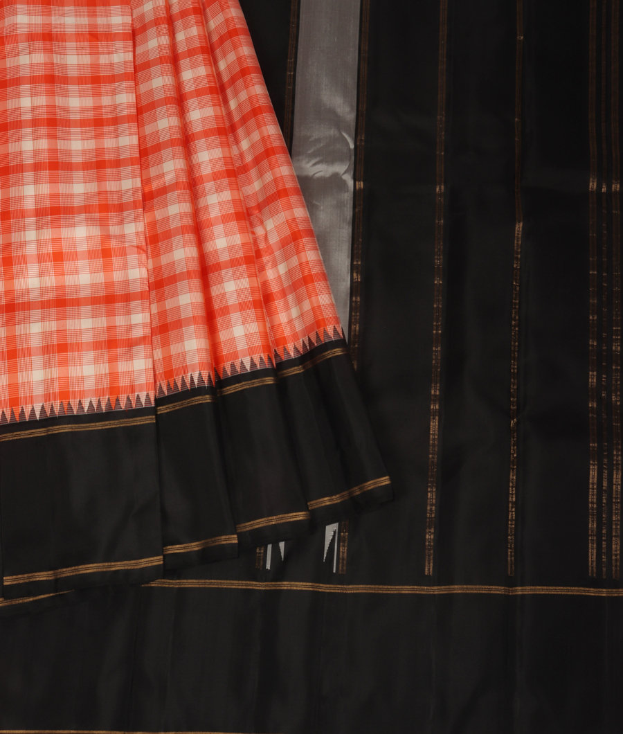 Off White and Orange Handwoven Kanjivaram Silk Saree T3170742