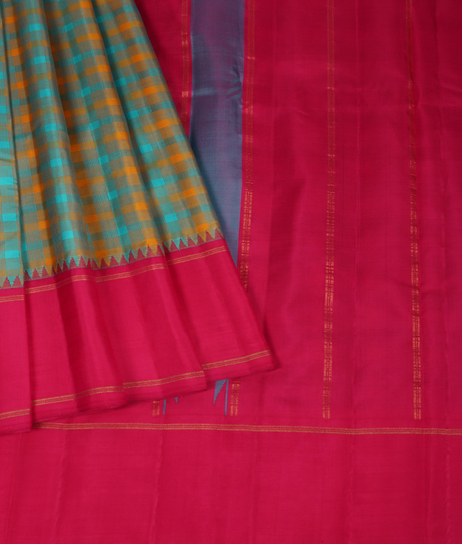 Blue and Yellow Handwoven Kanjivaram Silk Saree T3170712