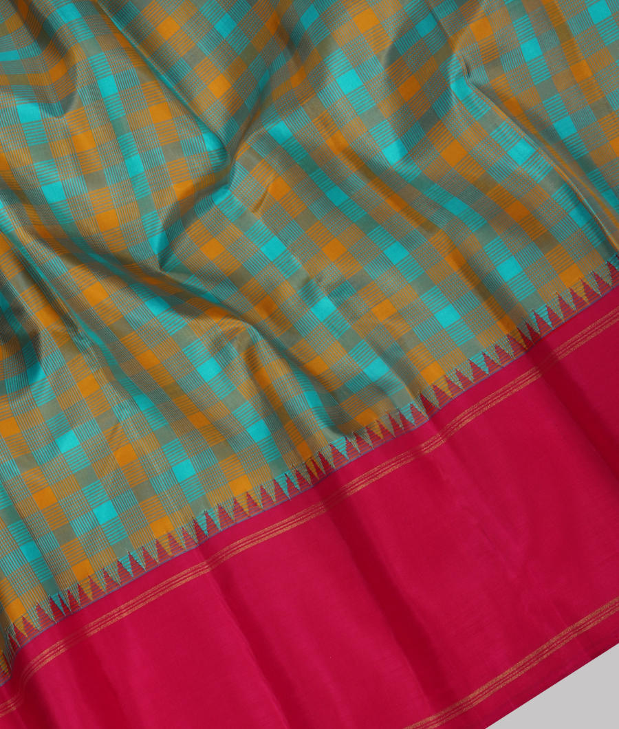 Blue and Yellow Handwoven Kanjivaram Silk Saree T3170714