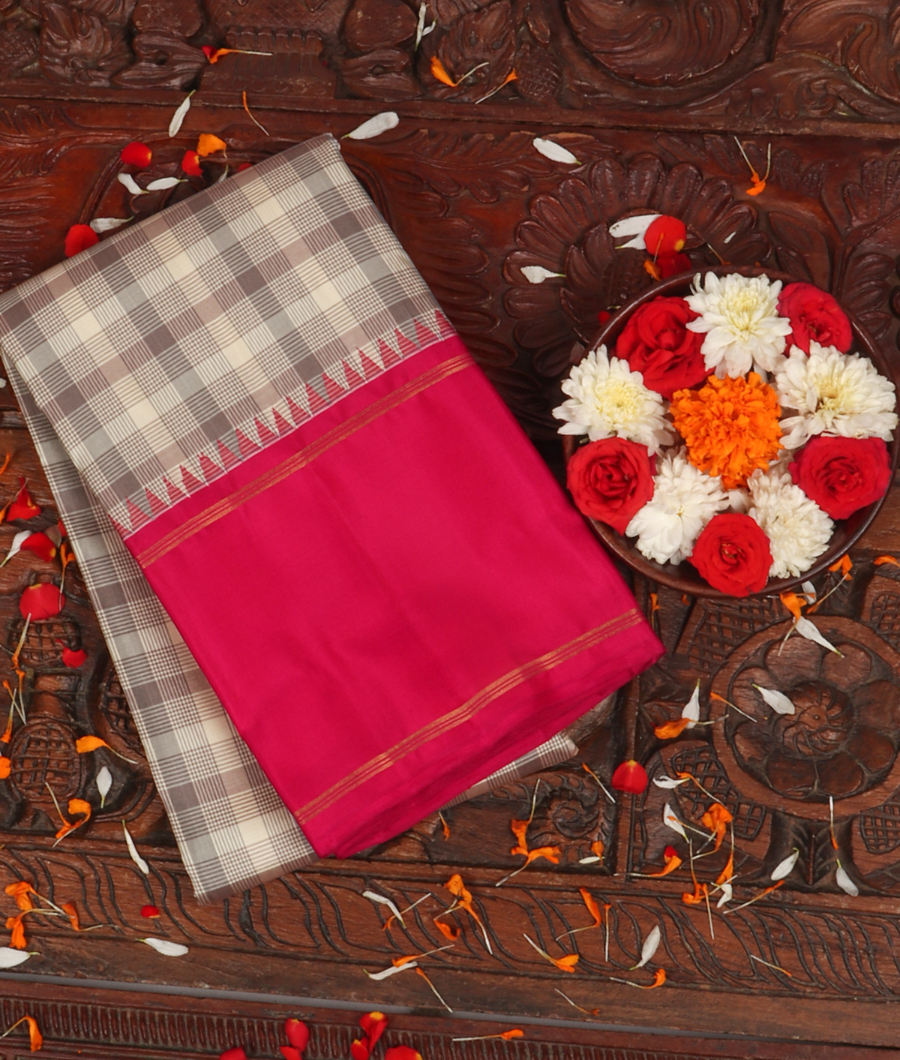 Off White and Grey Handwoven Kanjivaram Silk Saree T317072-image
