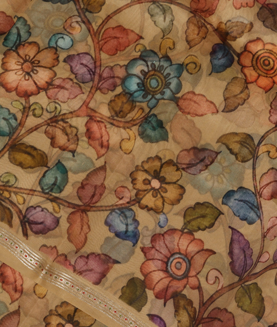 Beige Kora Organza Printed Saree T248943-image