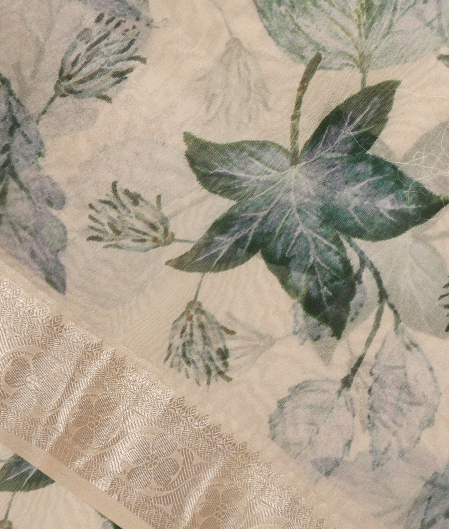 Off White Kora Organza Printed Saree T315015-image