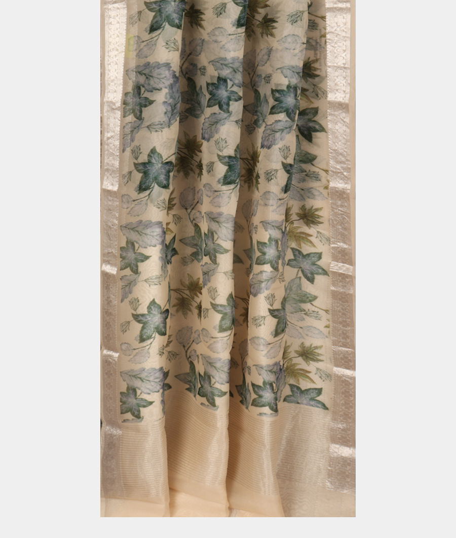 Off White Kora Organza Printed Saree T3150152