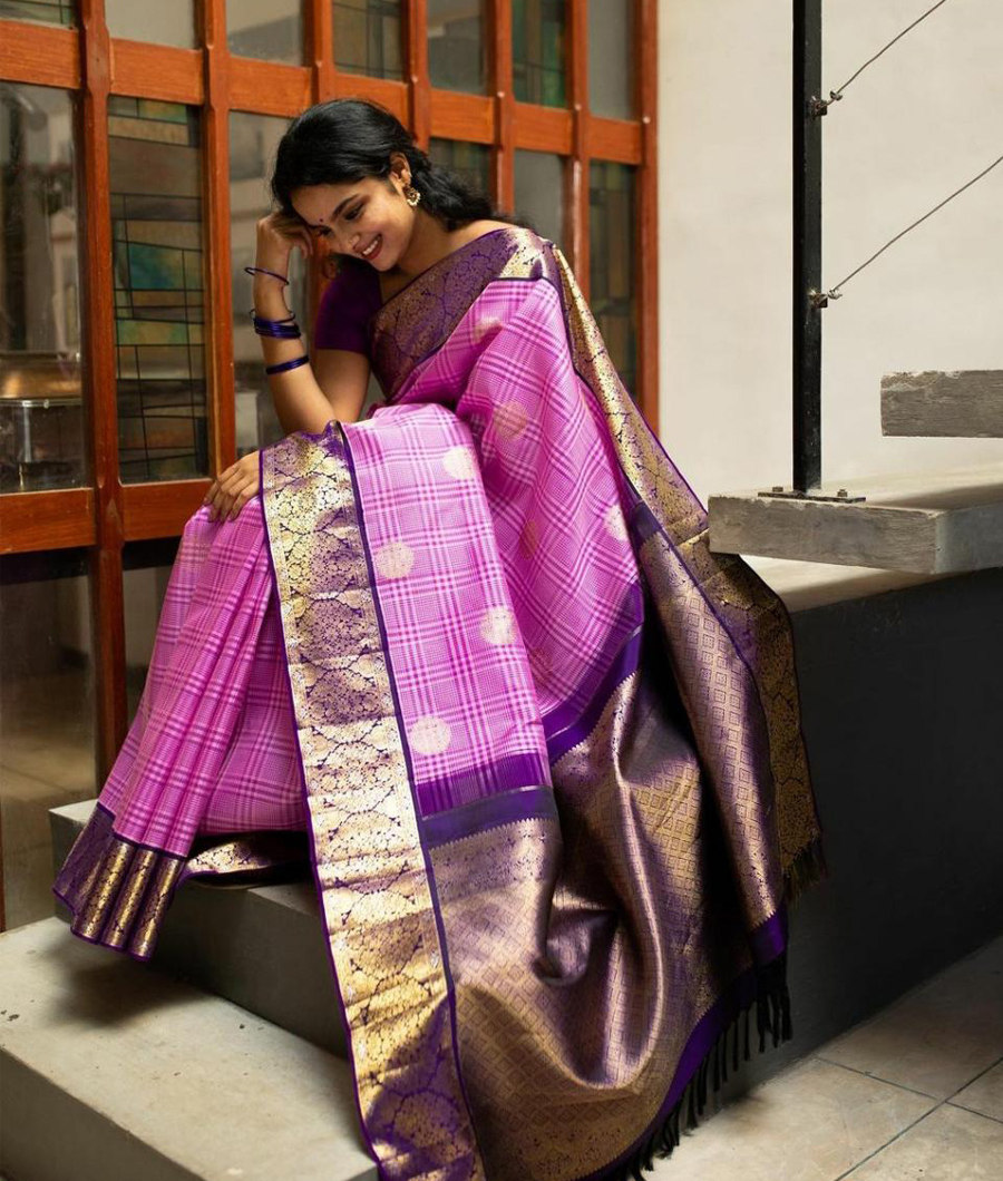 Lavender Handwoven Kanjivaram Silk Saree T3180453