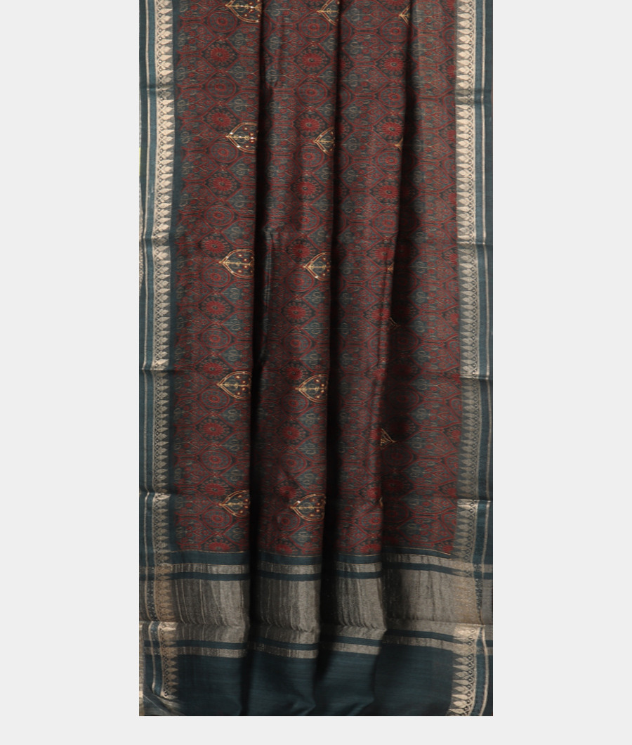 Blue Tussar Printed Saree T2981892