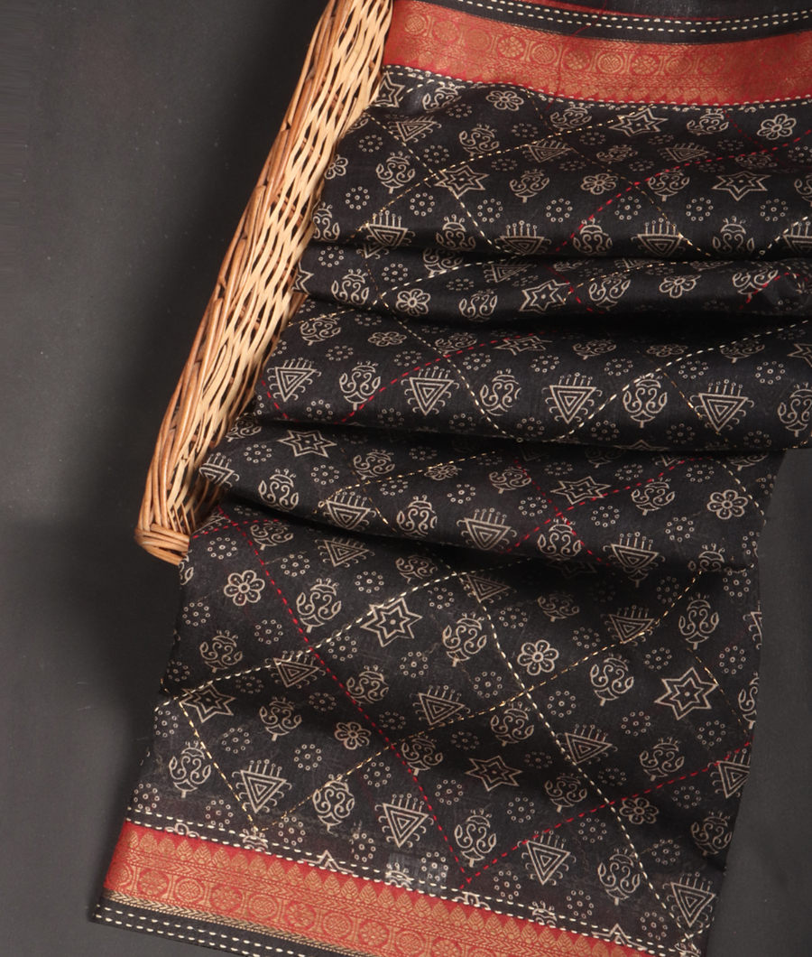 Black Tussar Printed Saree T310403-image