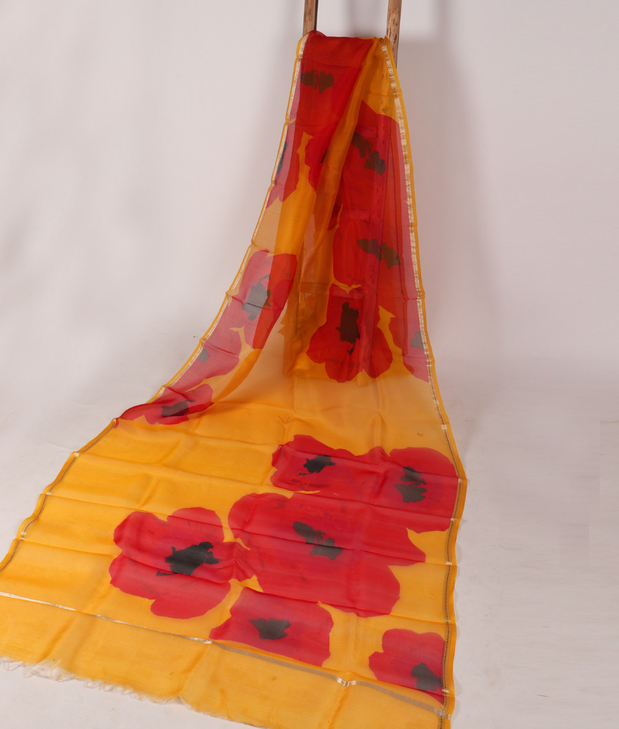 Yellow Kora Organza Printed Saree T3125972