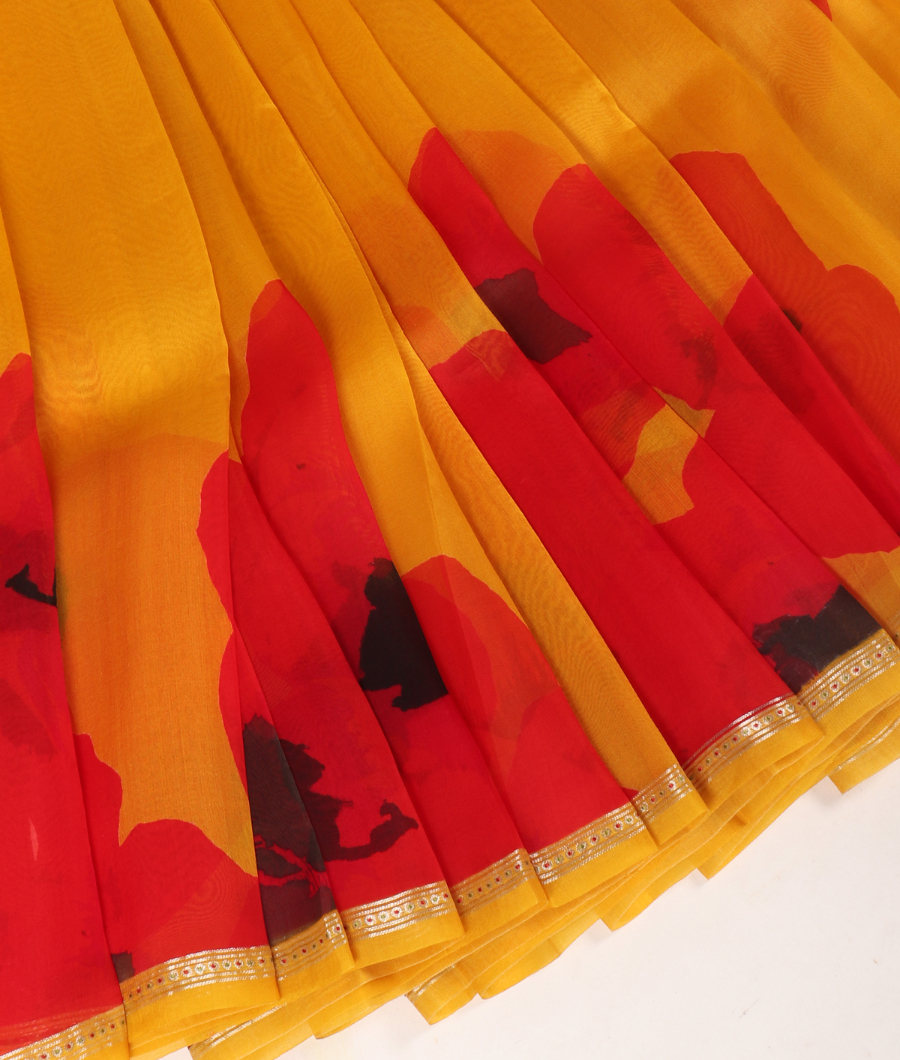 Yellow Kora Organza Printed Saree T3125974