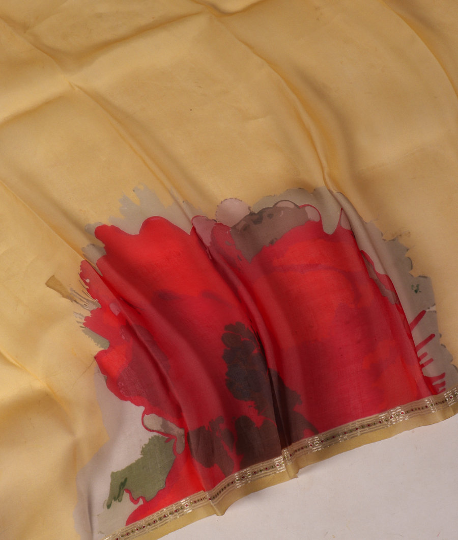 Beige Kora Organza Printed Saree T312602-image