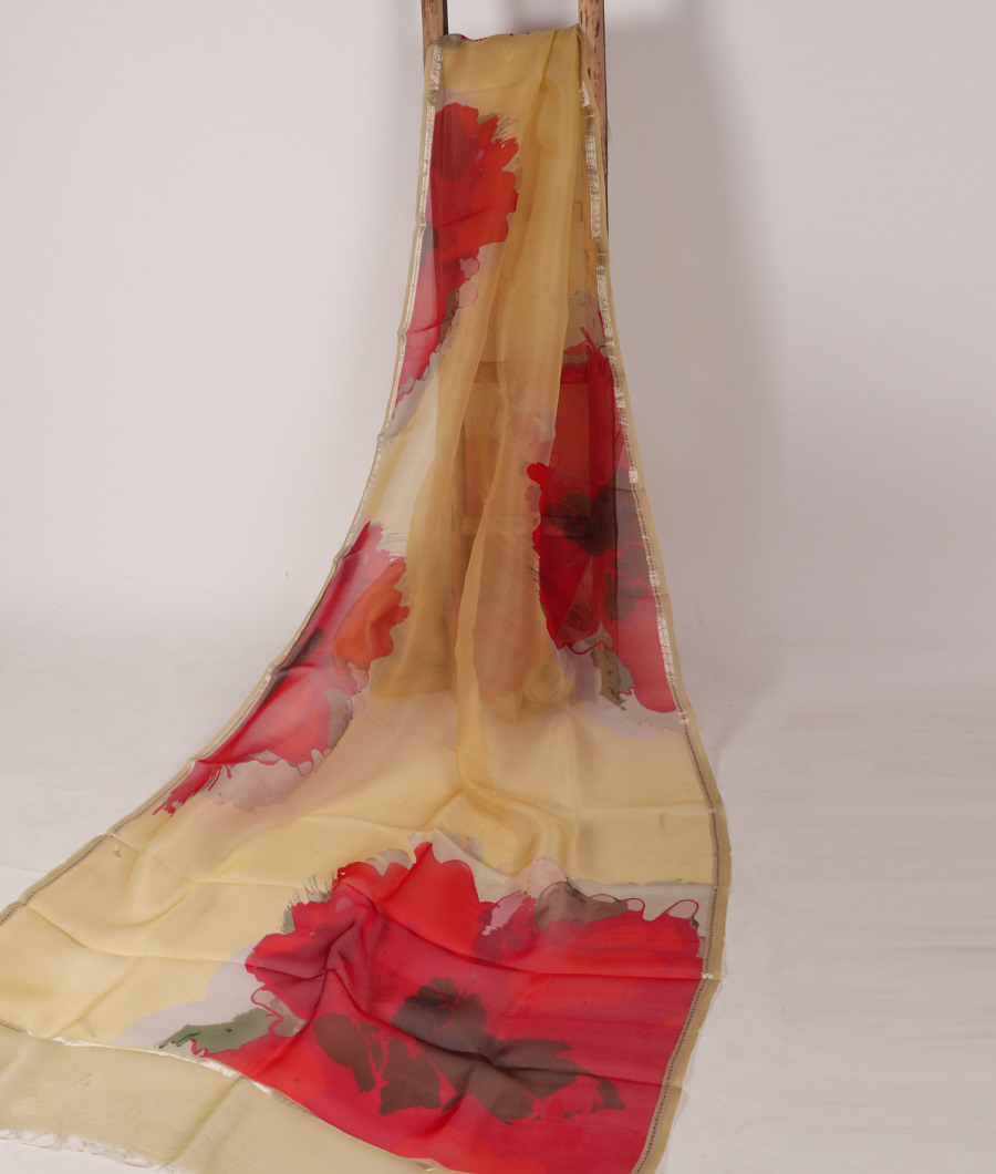 Beige Kora Organza Printed Saree T3126022