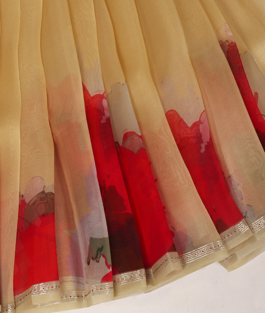 Beige Kora Organza Printed Saree T3126024