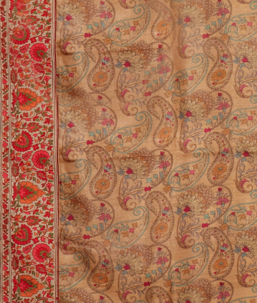 Beige Tussar Printed Saree T3113823