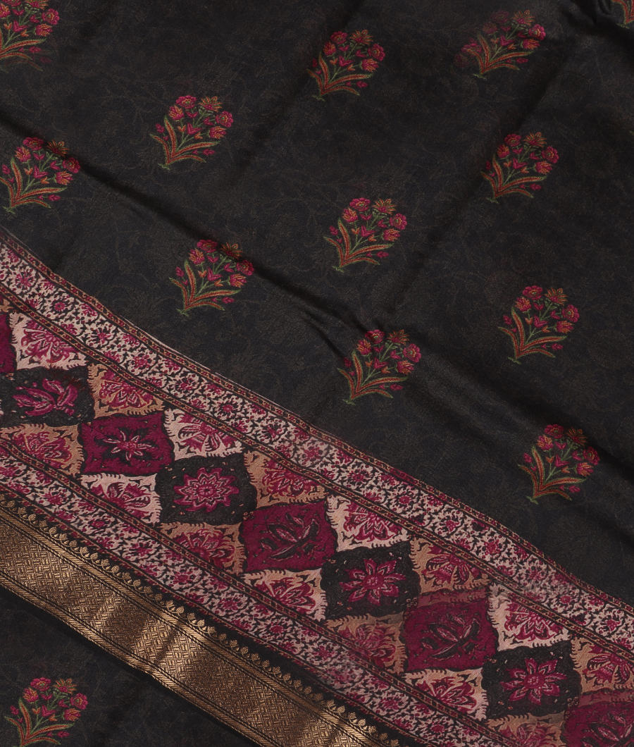 Grey Tussar Printed Saree T298614-image