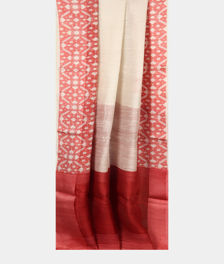 White Tussar Printed Saree T2914152