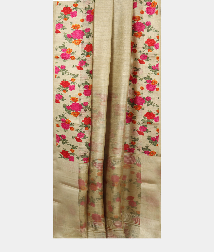 Light Green Tussar Printed Saree T2914192