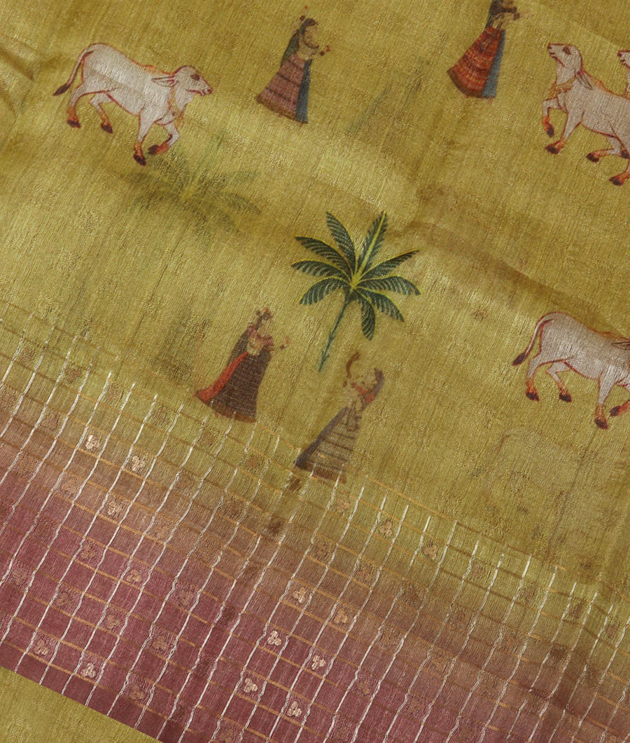 Mehndi Green Tussar Organza Printed Saree T312632-image